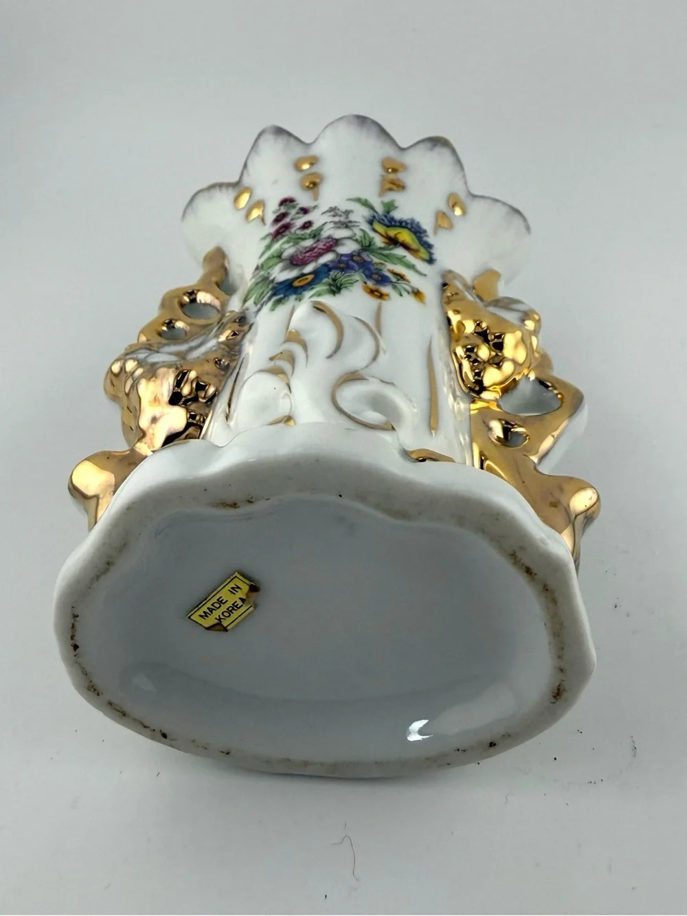 Vintage Gold Gilt Porcelain Cutouts Floral Vase